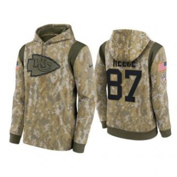 Men's Kansas City Chiefs #87 Travis Kelce Camo 2021 Salute To Service Therma Performance Pullover Hoodie
