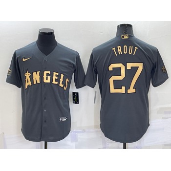 Men's Los Angeles Angels #27 Mike Trout Grey 2022 All Star Stitched Cool Base Nike Jersey