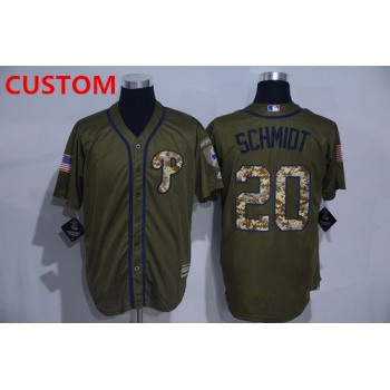 Men's Philadelphia Phillies Custom Retired Green Salute to Service Cool Base Stitched MLB Jersey