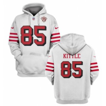Men's San Francisco 49ers #85 George Kittle 2021 White 75th Anniversary Pullover Hoodie