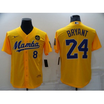 Men's Los Angeles Dodgers Front #8 Back #24 Kobe Bryant 'Mamba' Yellow Cool Base Stitched Jersey