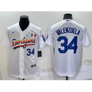 Men's Los Angeles Dodgers #34 Fernando Valenzuela Rainbow Blue White Mexico Cool Base Nike Jersey