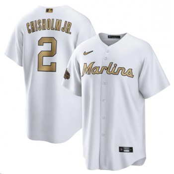 Men's Miami Marlins #2 Jazz Chisholm Jr. White 2022 All-Star Cool Base Stitched Baseball Jersey