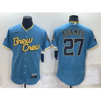 Men's Milwaukee Brewers #27 Willy Adames 2022 Powder Blue City Connect Flex Base Stitched Jersey