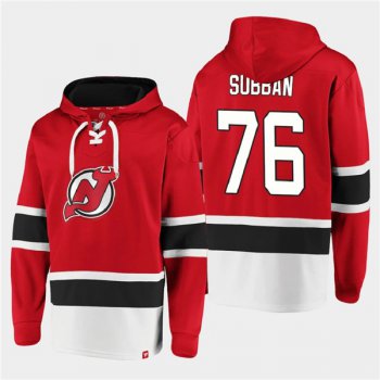 Men's New Jersey Devils #76 P.K. Subban Red Ageless Must-Have Lace-Up Pullover Hoodie
