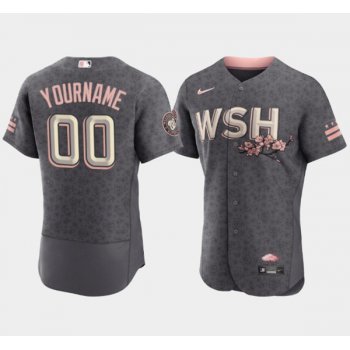 Men's Washington Nationals Customized 2022 Gray City Connect Cherry Blossom Flex Base Stitched Baseball Jersey