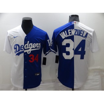 Mens Los Angeles Dodgers #34 Toro Valenzuela White Blue Split Cool Base Stitched Baseball Jersey
