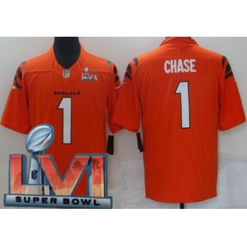 Women's Cincinnati Bengals #1 Ja'Marr Chase Limited Orange 2022 Super Bowl LVI Bound Vapor Jersey