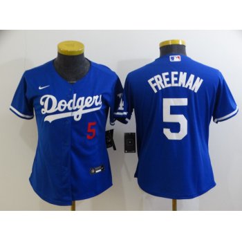 Women's Los Angeles Dodgers #5 Freddie Freeman Blue 2022 Number Cool Base Stitched Nike Jersey