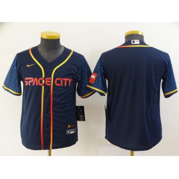 Youth Houston Astros Blank 2022 Navy Blue City Connect Cool Base Stitched Jersey