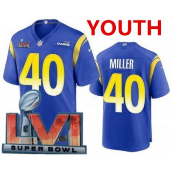 Youth Los Angeles Rams #40 Von Miller Limited Royal 2022 Super Bowl LVI Bound Vapor Jersey