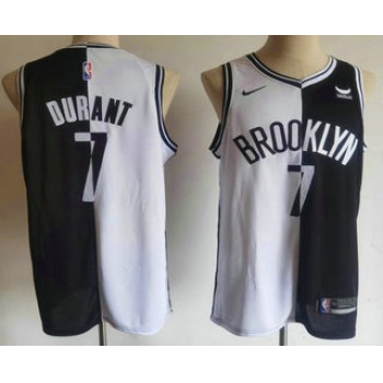 Men's Brooklyn Nets #7 Kevin Durant White Black Two Tone Stitched Swingman Nike Jersey With Sponsor