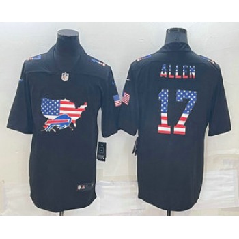 Men's Buffalo Bills #17 Josh Allen 2022 USA Map Fashion Black Color Rush Stitched Nike Limited Jersey