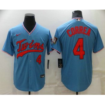 Men's Minnesota Twins #4 Carlos Correa Light Blue Pullover Throwback Cooperstown Nike Jersey