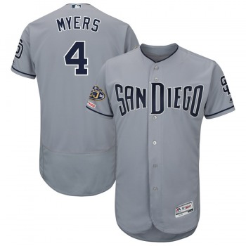 Men's San Diego Padres 4 Wil Myers Gray 50th Anniversary and 150th Patch FlexBase Jersey