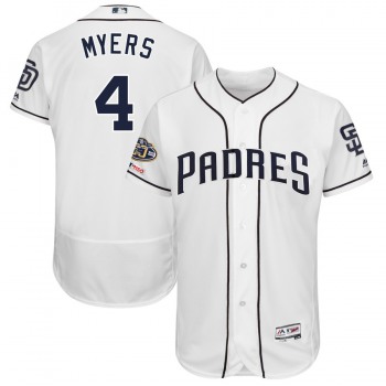 Men's San Diego Padres 4 Wil Myers White 50th Anniversary and 150th Patch FlexBase Jersey