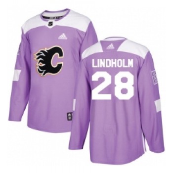 Men's Adidas Calgary Flames #28 Elias Lindholm Purple Authentic Fights Cancer Stitched NHL Jersey