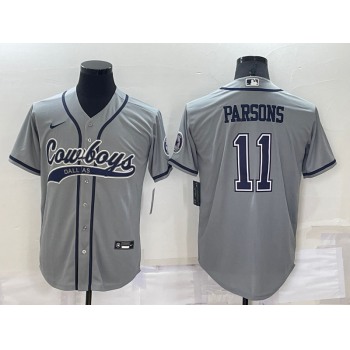 Men's Dallas Cowboys #11 Micah Parsons Grey Stitched Cool Base Nike Baseball Jersey