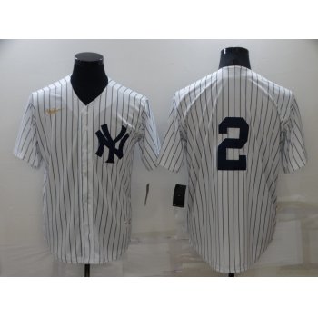 Men's New York Yankees #2 Derek Jeter No Name White Throwback Stitched MLB Cool Base Nike Jersey