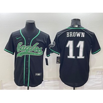 Men's Philadelphia Eagles #11 AJ Brown Black Stitched Cool Base Nike Baseball Jersey