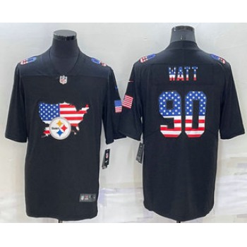 Men's Pittsburgh Steelers #90 TJ Watt 2022 USA Map Fashion Black Color Rush Stitched Nike Limited Jersey