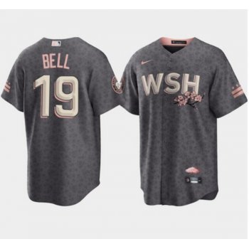 Men's Washington Nationals #19 Josh Bell 2022 Grey City Connect Cherry Blossom Cool Base Stitched Jersey