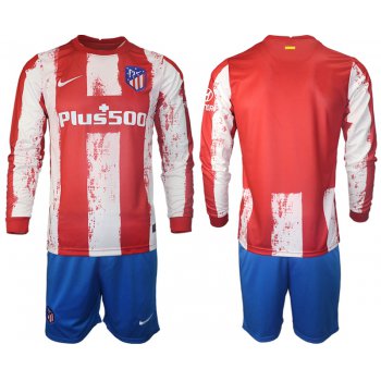 Men 2021-2022 Club Atletico Madrid home red Long Sleeve blank Soccer Jersey