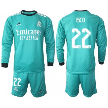 Men 2021-2022 Club Atletico Madrid second away blue Long Sleeve 22 Soccer Jersey