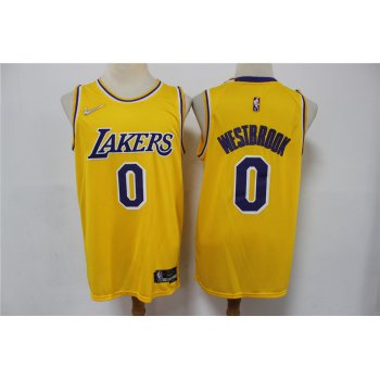 Men's Los Angeles Lakers Russell Westbrook Yellow 75th Anniversary Diamond 2021 Stitched Jersey