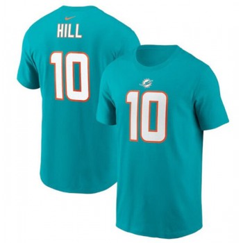 Men's Miami Dolphins #10 Tyreek Hill 2022 Aqua Name & Number T-Shirt