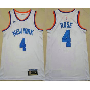 Men's New York Knicks #4 Derrick Rose White NEW 2021 Nike Swingman Stitched Jersey