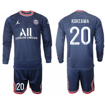 Men 2021-2022 Club Paris St German home blue Long Sleeve 20 Soccer Jersey