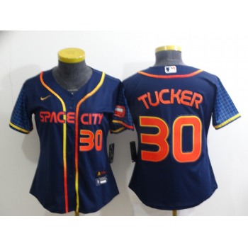 Women's Houston Astros #30 Kyle Tucker Number 2022 Navy Blue City Connect Cool Base Stitched Jersey