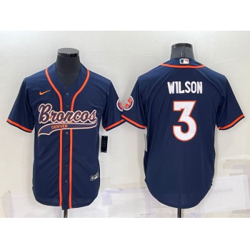 Men's Denver Broncos #3 Russell Wilson Nvay Blue Stitched Cool Base Nike Baseball Jersey