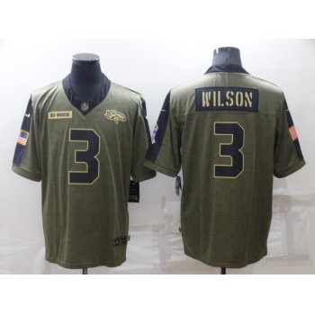 Men's Denver Broncos #3 Russell Wilson Olive 2021 Salute To Service Limited Stitched Jersey