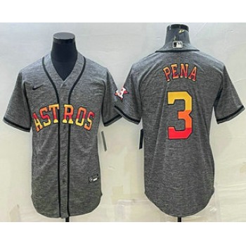 Men's Houston Astros #3 Jeremy Pena Grey Gridiron With Patch Cool Base Stitched Baseball Jersey