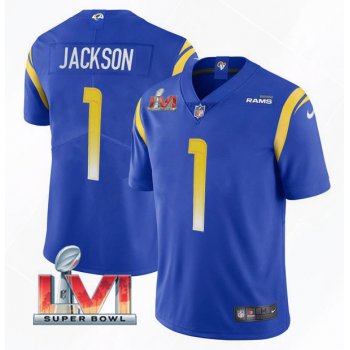 Men's Los Angeles Rams #1 DeSean Jackson 2022 Royal Super Bowl LVI Vapor Limited Stitched Jersey