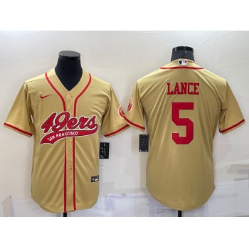 Men's San Francisco 49ers #5 Trey Lance Gold Stitched Cool Base Nike Baseball Jersey