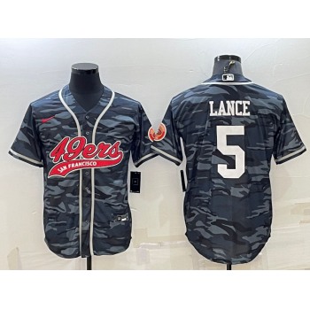 Men's San Francisco 49ers #5 Trey Lance White Name Grey Camo With Patch Cool Base Stitched Baseball Jersey