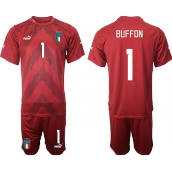 Mens Italy #1 Buffon Red Goalkeeper Soccer Jersey Suit