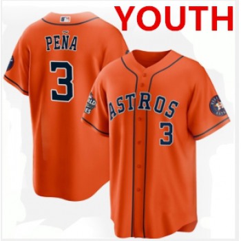 Youth Houston Astros #3 Jeremy Pe?a Orange 2022 World Series Home Stitched Baseball Jersey