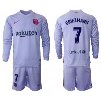 Men 2021-2022 Club Barcelona Second away purple Long Sleeve 7 Soccer Jersey