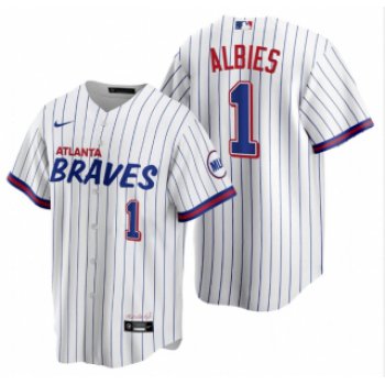 Men's Atlanta Braves #1 Ozzie Albies White 2021 City Connect Stitched Jersey