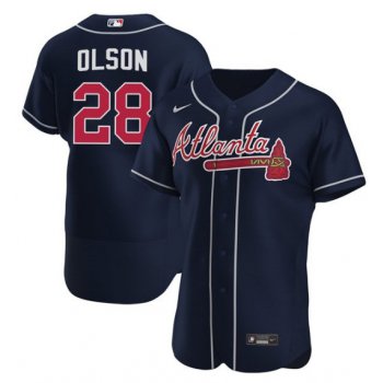 Men's Atlanta Braves #28 Matt Olson Navy Flex Base Stitched Baseball Jersey