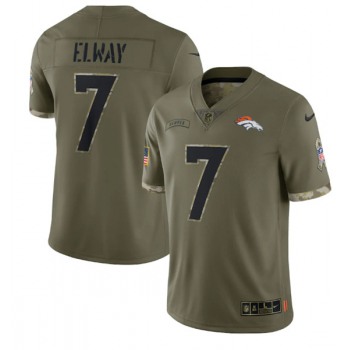 Men's Denver Broncos #7 John Elway 2022 Olive Salute To Service Limited Stitched Jersey