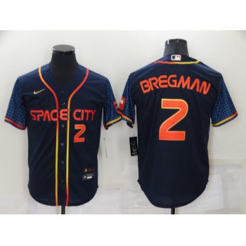 Men's Houston Astros #2 Alex Bregman Number 2022 Navy Blue City Connect Cool Base Stitched Jersey