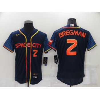 Men's Houston Astros #2 Alex Bregman Number 2022 Navy Blue City Connect Flex Base Stitched Baseball Jersey