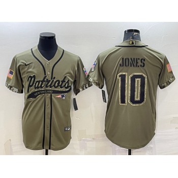 Men's New England Patriots #10 Mac Jones Olive 2022 Salute to Service Cool Base Stitched Baseball Jersey