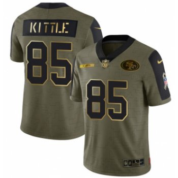 Men's Olive San Francisco 49ers #85 George Kittle 2021 Camo Salute To Service Golden Limited Stitched Jersey