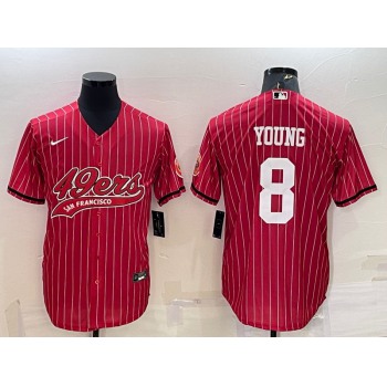 Men's San Francisco 49ers #8 Steve Young Red Pinstripe With Patch Cool Base Stitched Baseball Jersey